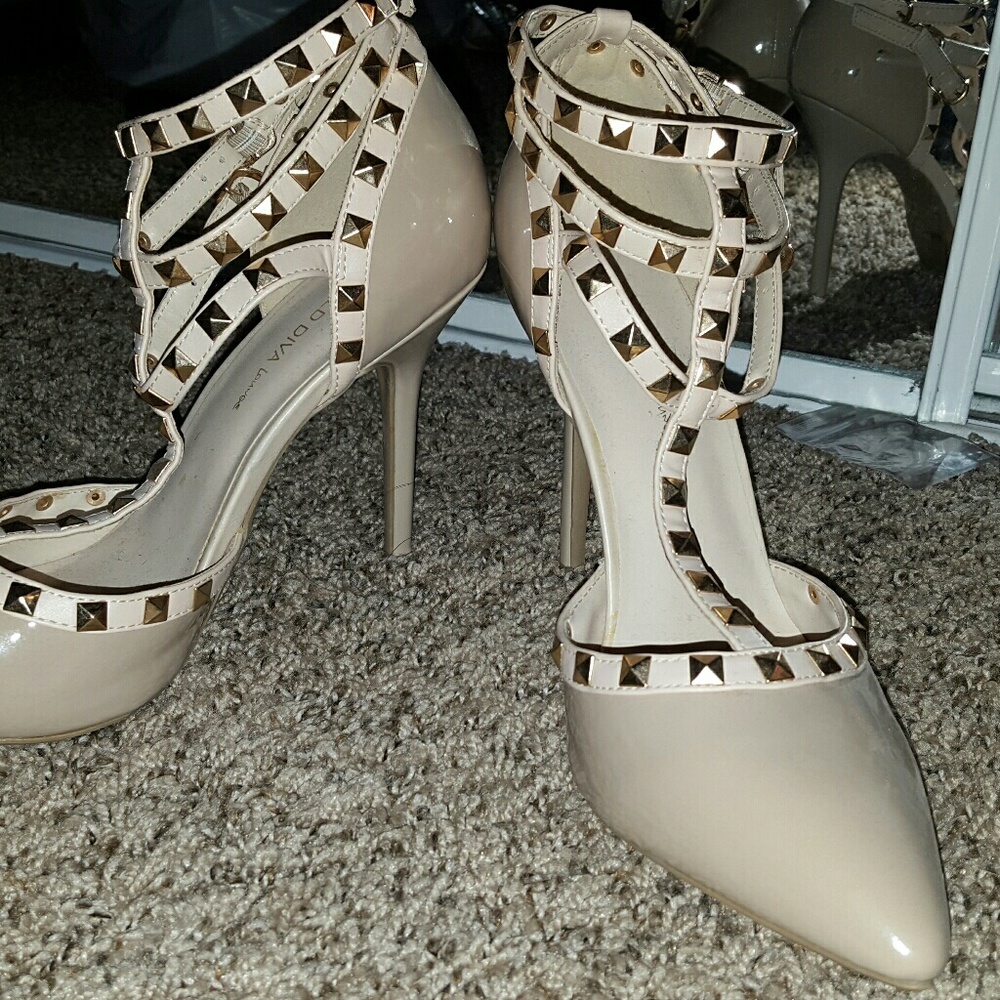 Nude studded heels